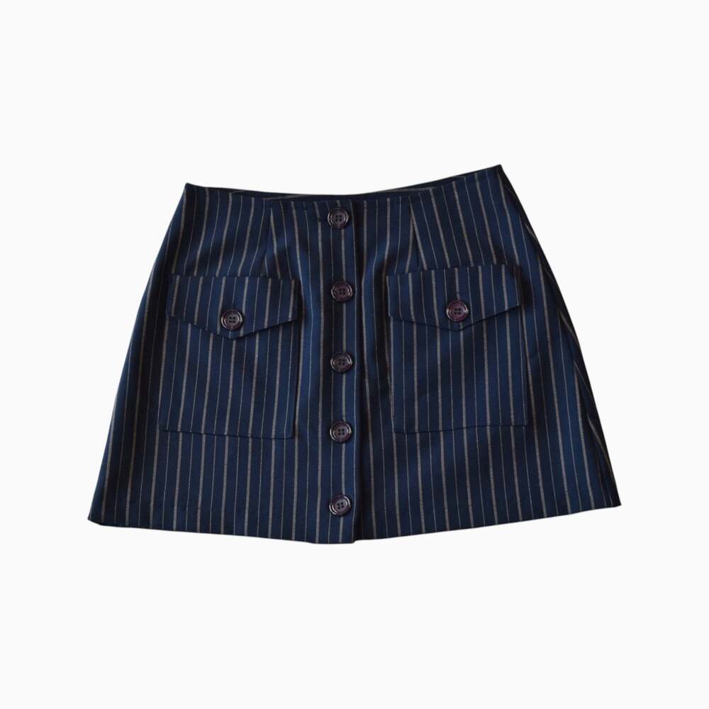 Y2K Navy Striped A Line Mini Skirt Size X-Small